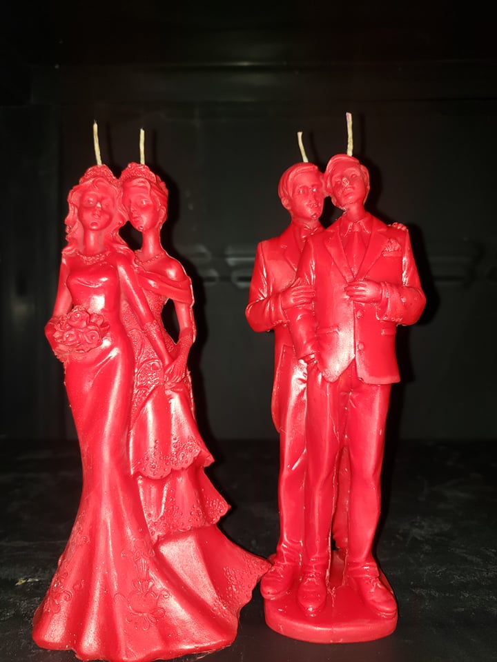 Marriage/HandFasting Male/Male - Groom/Groom Couple Candle - RED 7"